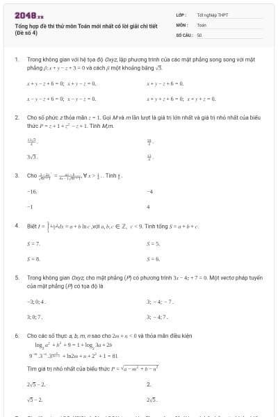 Tổng hợp đề thi thử môn Toán mới nhất có lời giải chi tiết (Đề số 4)