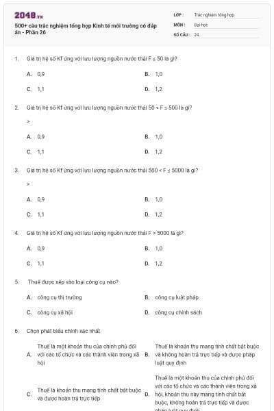500+ câu trắc nghiệm tổng hợp Kinh tế môi trường có đáp án - Phần 26