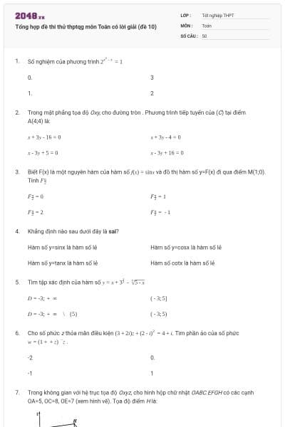 Tổng hợp đề thi thử thptqg môn Toán có lời giải (đề 10)