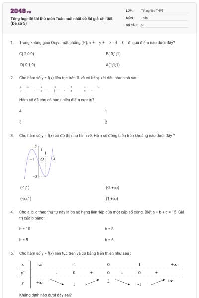 Tổng hợp đề thi thử môn Toán mới nhất có lời giải chi tiết (Đề số 5)