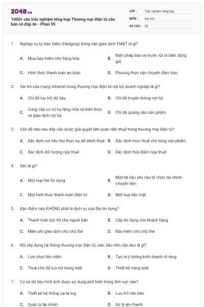 1000+ câu trắc nghiệm tổng hợp Thương mại điện tử căn bản có đáp án - Phần 55