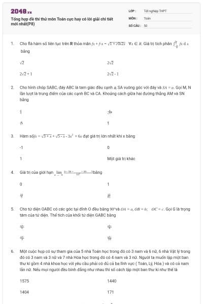 Tổng hợp đề thi thử môn Toán cực hay có lời giải chi tiết mới nhất(P8)