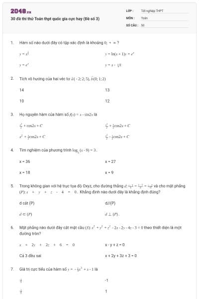 30 đề thi thử Toán thpt quốc gia cực hay (Đề số 3)