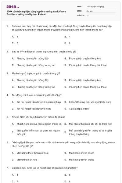 300+ câu trắc nghiệm tổng hợp Marketing tìm kiếm và Email marketing có đáp án - Phần 4