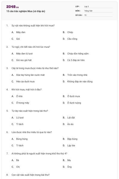 15 câu trắc nghiệm Mưa (có đáp án)