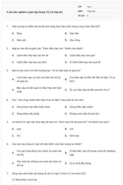 9 câu trắc nghiệm Luyện tập (trang 12) (có đáp án)