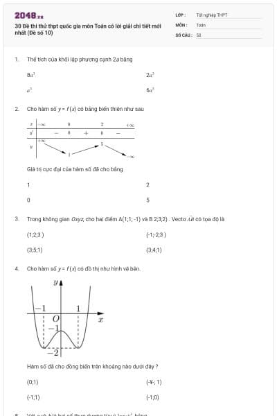 30 Đề thi thử thpt quốc gia môn Toán có lời giải chi tiết mới nhất (Đề số 10)