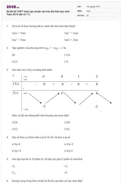 Bộ Đề thi THPT Quốc gia chuẩn cấu trúc Bộ Giáo dục môn Toán 2019 (Đề số 11)