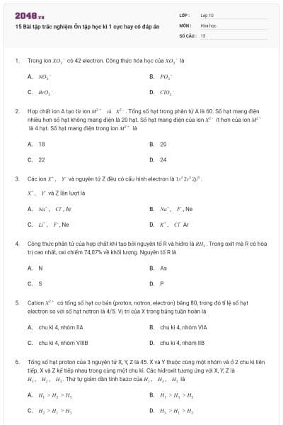 15 Bài tập trắc nghiệm Ôn tập học kì 1 cực hay có đáp án