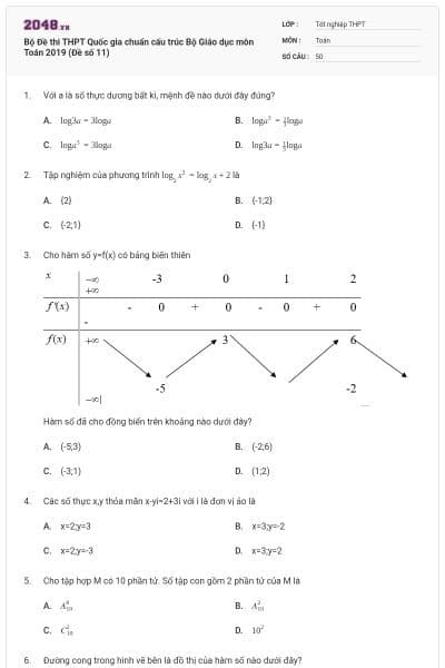 Bộ Đề thi THPT Quốc gia chuẩn cấu trúc Bộ Giáo dục môn Toán 2019 (Đề số 11)