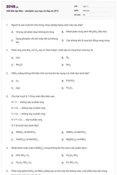 208 Bài tập Nito - photpho cực hay có đáp án (P1)