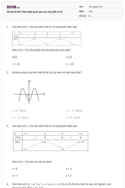 30 đề thi thử Toán thpt quốc gia cực hay (Đề số 4)