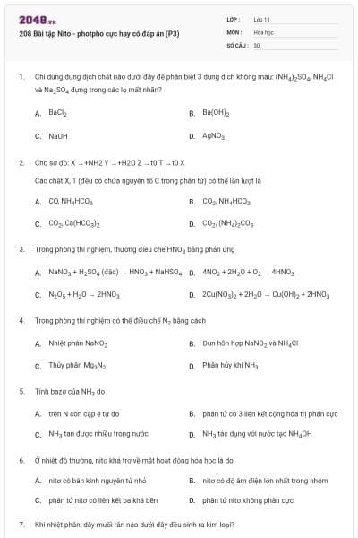 208 Bài tập Nito - photpho cực hay có đáp án (P3)