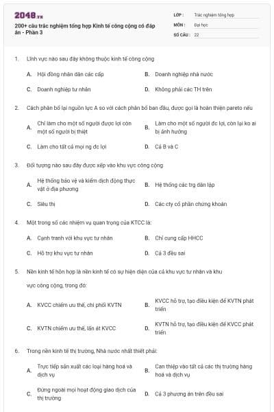 200+ câu trắc nghiệm tổng hợp Kinh tế công cộng có đáp án - Phần 3