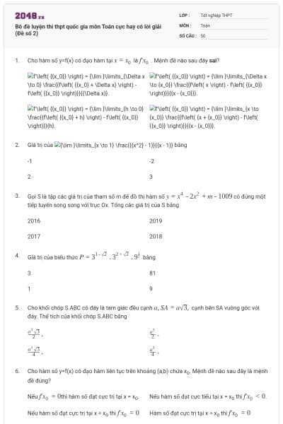 Bô đề luyện thi thpt quốc gia môn Toán cực hay có lời giải (Đề số 2)