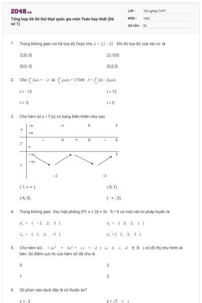 Tổng hợp đè thi thử thpt quốc gia môn Toán hay nhất (Đề số 1)