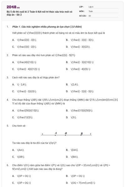 Bộ 5 đề thi cuối kì 2 Toán 6 Kết nối tri thức cấu trúc mới có đáp án - Đề 2