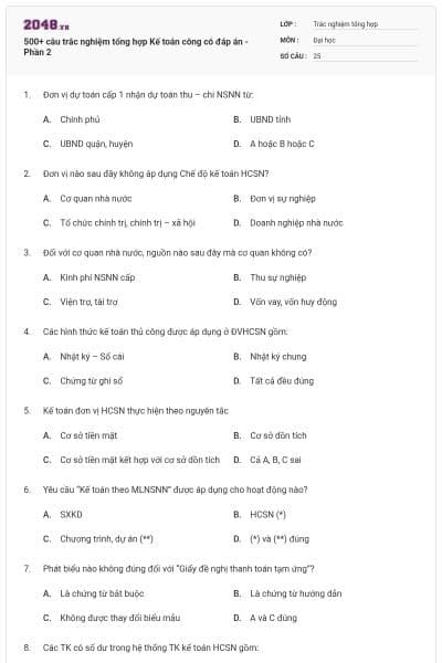 500+ câu trắc nghiệm tổng hợp Kế toán công có đáp án - Phần 2