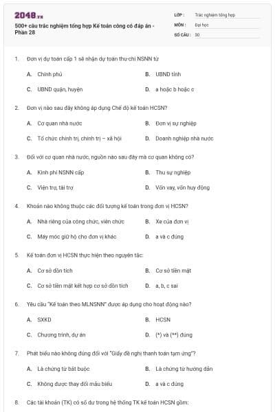 500+ câu trắc nghiệm tổng hợp Kế toán công có đáp án - Phần 28