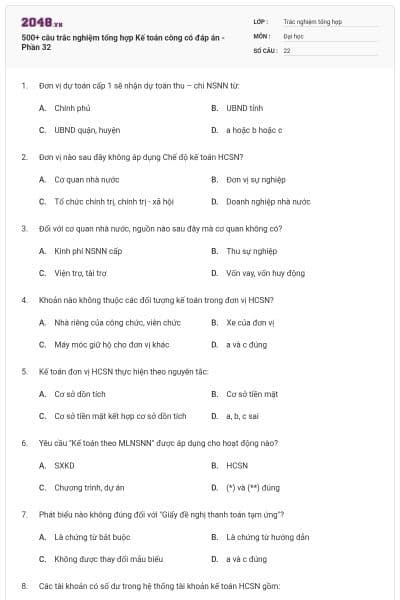 500+ câu trắc nghiệm tổng hợp Kế toán công có đáp án - Phần 32