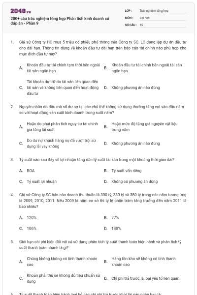 200+ câu trắc nghiệm tổng hợp Phân tích kinh doanh có đáp án - Phần 9