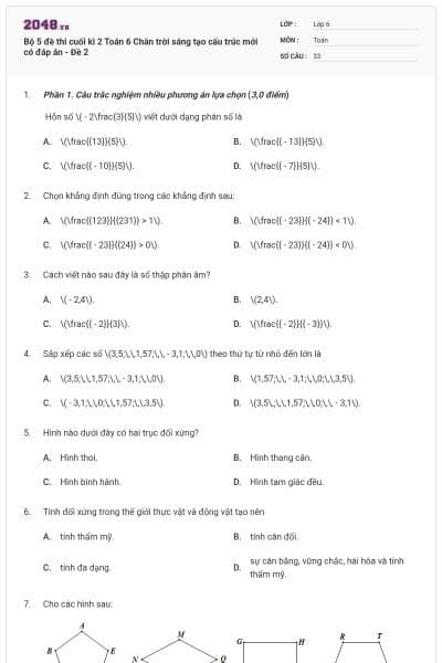 Bộ 5 đề thi cuối kì 2 Toán 6 Chân trời sáng tạo cấu trúc mới có đáp án - Đề 2