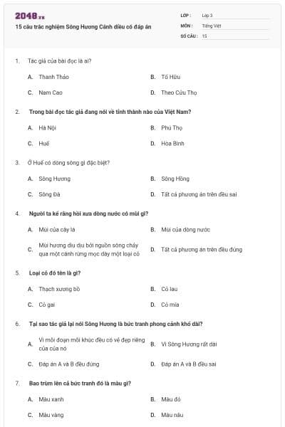 15 câu trắc nghiệm Sông Hương Cánh diều có đáp án