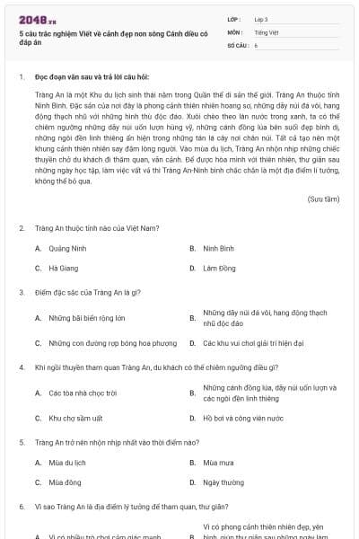 5 câu trắc nghiệm Viết về cảnh đẹp non sông Cánh diều có đáp án