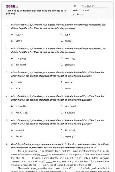 Tổng hợp đề thi thử mới nhất môn tiếng anh cực hay có lời giải (P2)