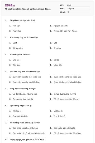 15 câu trắc nghiệm Rừng gỗ quý Cánh diều có đáp án