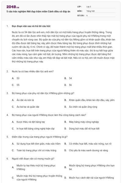 5 câu trắc nghiệm Nét đẹp trăm miền Cánh diều có đáp án