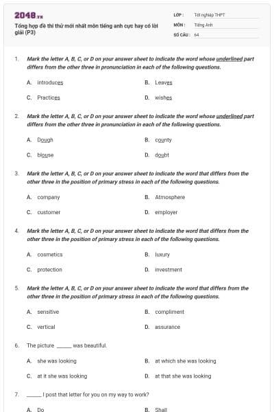 Tổng hợp đề thi thử mới nhất môn tiếng anh cực hay có lời giải (P3)