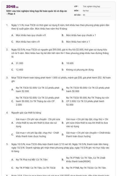 500+ câu trắc nghiệm tổng hợp Kế toán quốc tế có đáp án - Phần 4