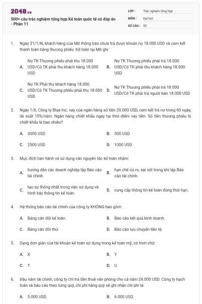 500+ câu trắc nghiệm tổng hợp Kế toán quốc tế có đáp án - Phần 11