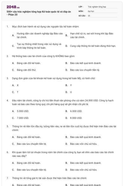 500+ câu trắc nghiệm tổng hợp Kế toán quốc tế có đáp án - Phần 20