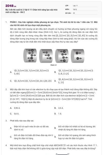 Bộ 3 đề thi cuối kì 2 Vật lí 11 Chân trời sáng tạo cấu trúc mới có đáp án - Đề 2