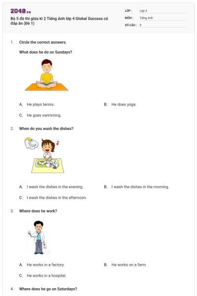 Bộ 5 đề thi giữa kì 2 Tiếng Anh lớp 4 Global Success có đáp án (Đề 1)
