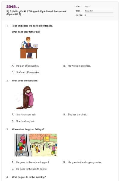 Bộ 5 đề thi giữa kì 2 Tiếng Anh lớp 4 Global Success có đáp án (Đề 2)
