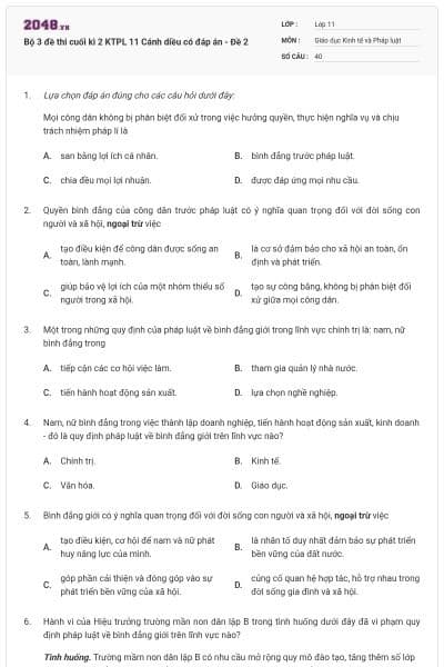 Bộ 3 đề thi cuối kì 2 KTPL 11 Cánh diều có đáp án - Đề 2