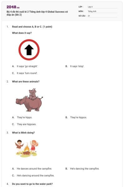 Bộ 4 đề thi cuối kì 2 Tiếng Anh lớp 4 Global Success có đáp án (Đề 2)
