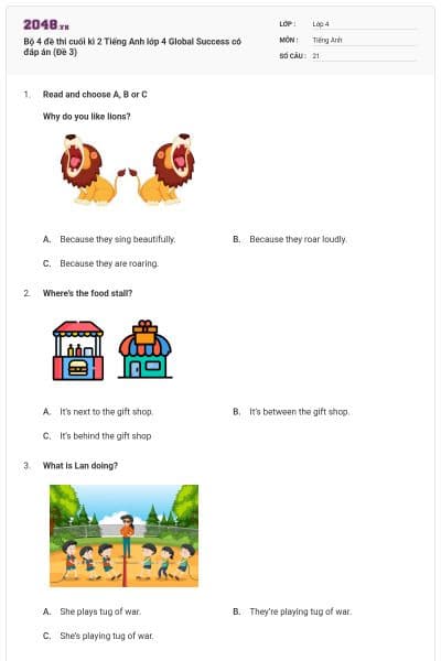 Bộ 4 đề thi cuối kì 2 Tiếng Anh lớp 4 Global Success có đáp án (Đề 3)