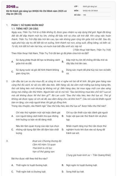 Đề thi Đánh giá năng lực ĐHQG Hồ Chí Minh năm 2025 có đáp án (Đề 23)