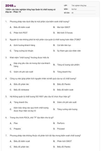 1000+ câu trắc nghiệm tổng hợp Quản trị chất lượng có đáp án - Phần 19