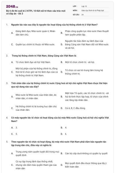 Bộ 6 đề thi cuối kì 2 KTPL 10 Kết nối tri thức cấu trúc mới có đáp án - Đề 3