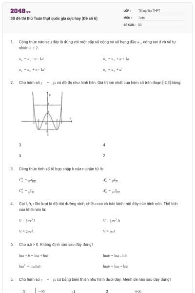 30 đề thi thử Toán thpt quốc gia cực hay (Đề số 6)