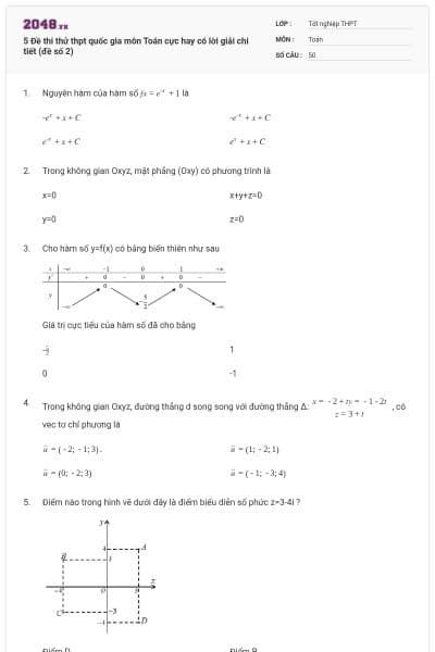 5 Đề thi thử thpt quốc gia môn Toán cực hay có lời giải chi tiết (đề số 2)