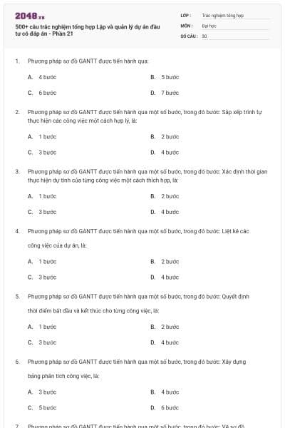 500+ câu trắc nghiệm tổng hợp Lập và quản lý dự án đầu tư có đáp án - Phần 21