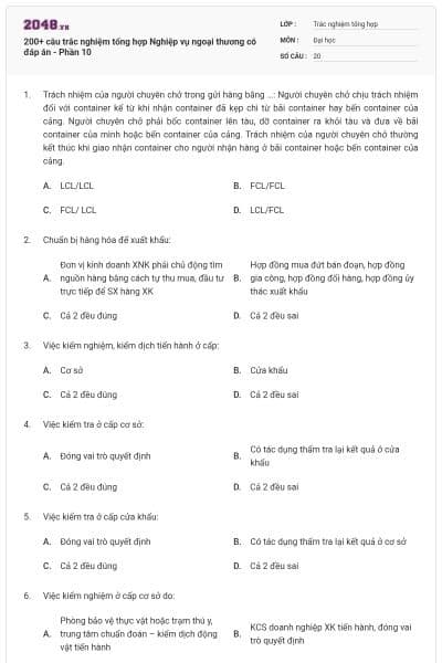 200+ câu trắc nghiệm tổng hợp Nghiệp vụ ngoại thương có đáp án - Phần 10