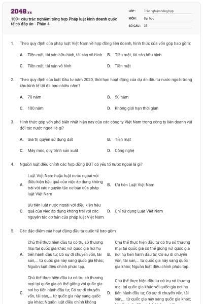 100+ câu trắc nghiệm tổng hợp Pháp luật kinh doanh quốc tế có đáp án - Phần 4