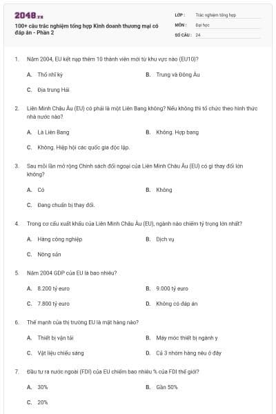 100+ câu trắc nghiệm tổng hợp Kinh doanh thương mại có đáp án - Phần 2